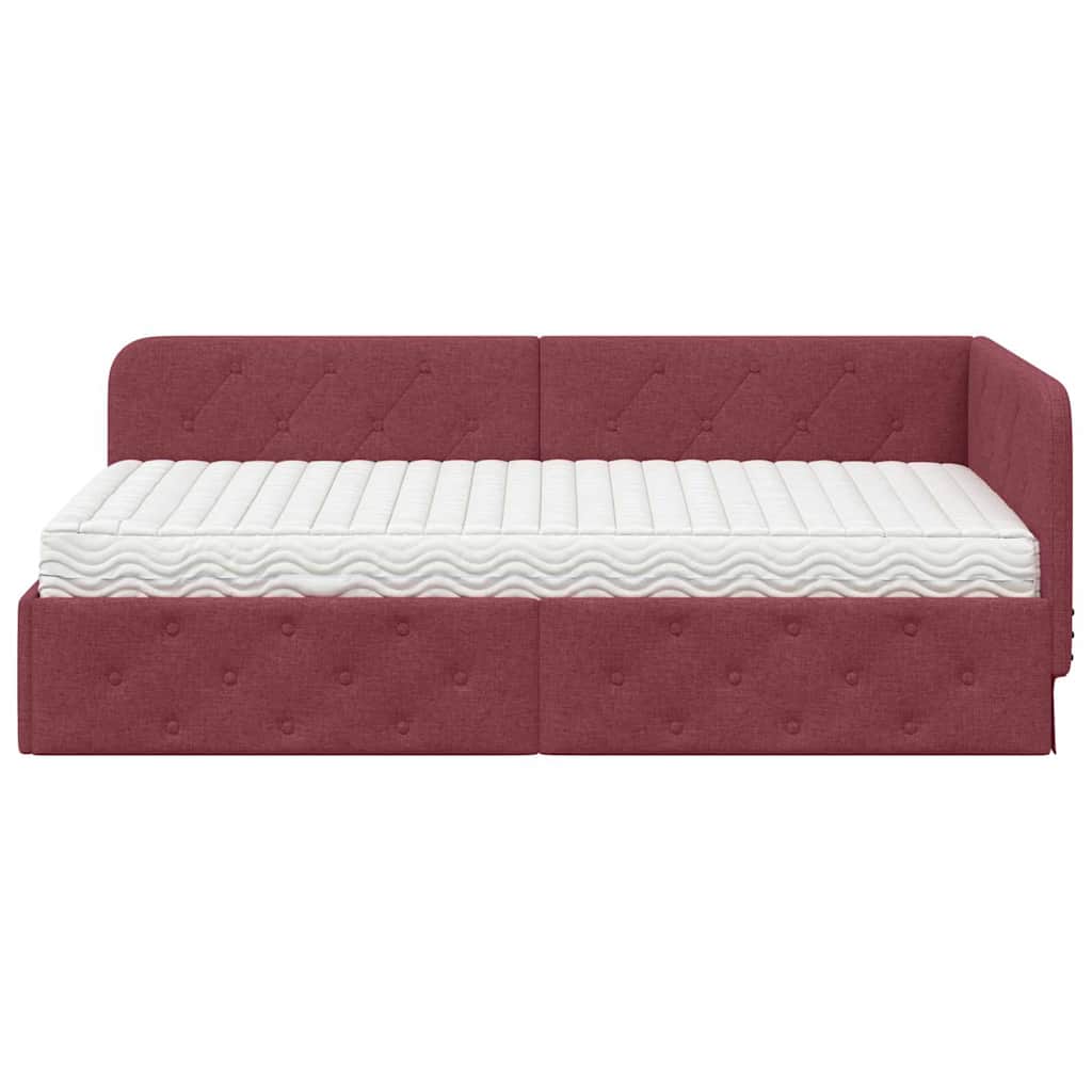 vidaXL Rama łóżka narożnego Czerwone wino 100 x 200 cm tkanina