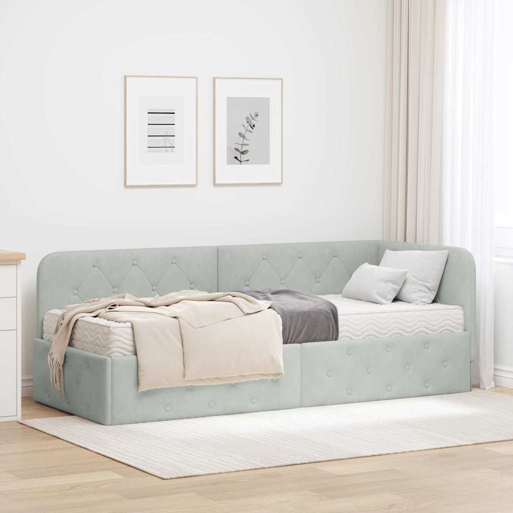 vidaXL Rama łóżka narożnego Jasnoszary 80 x 200 cm Aksamit