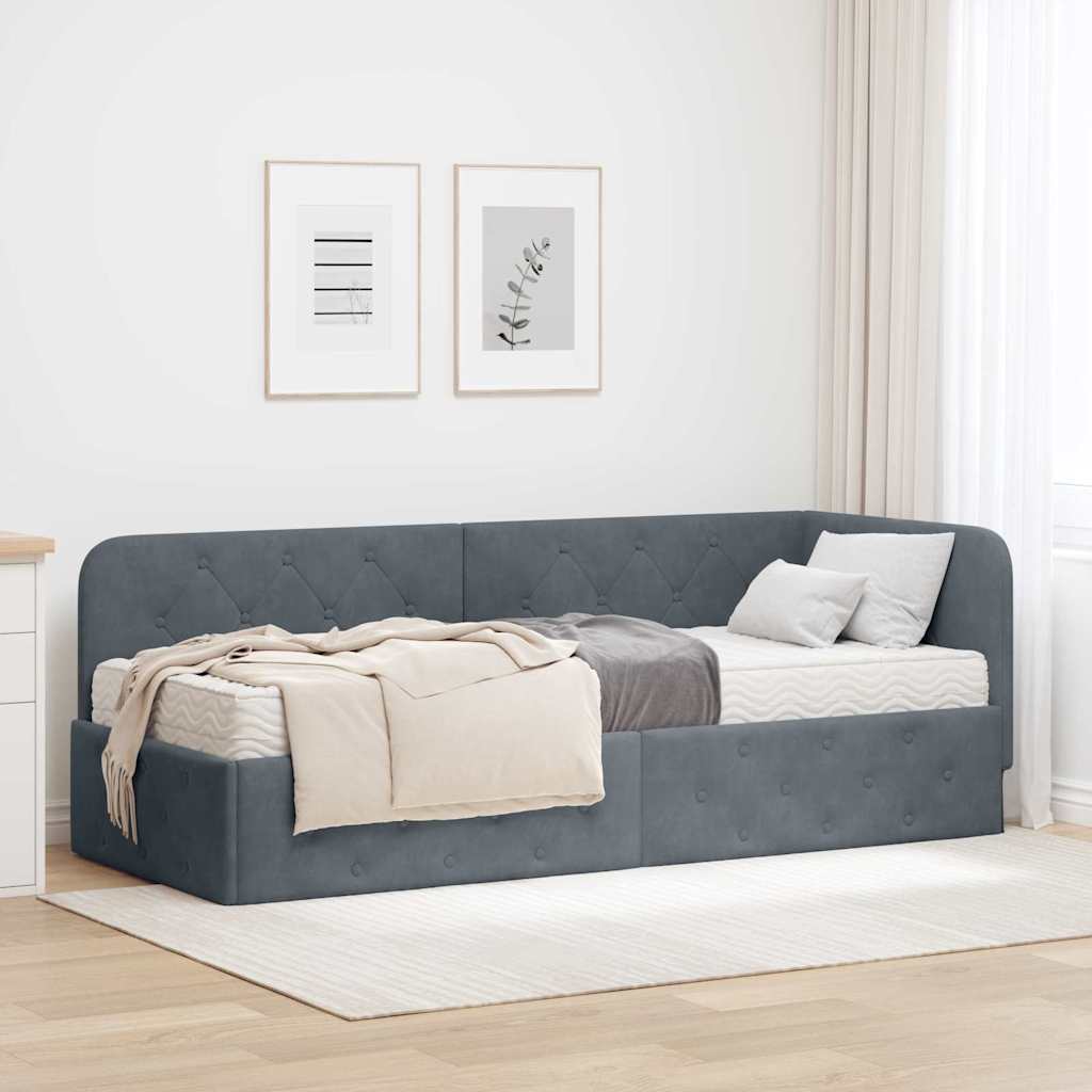 vidaXL Rama łóżka narożnego Ciemnoszary 80 x 200 cm Aksamit