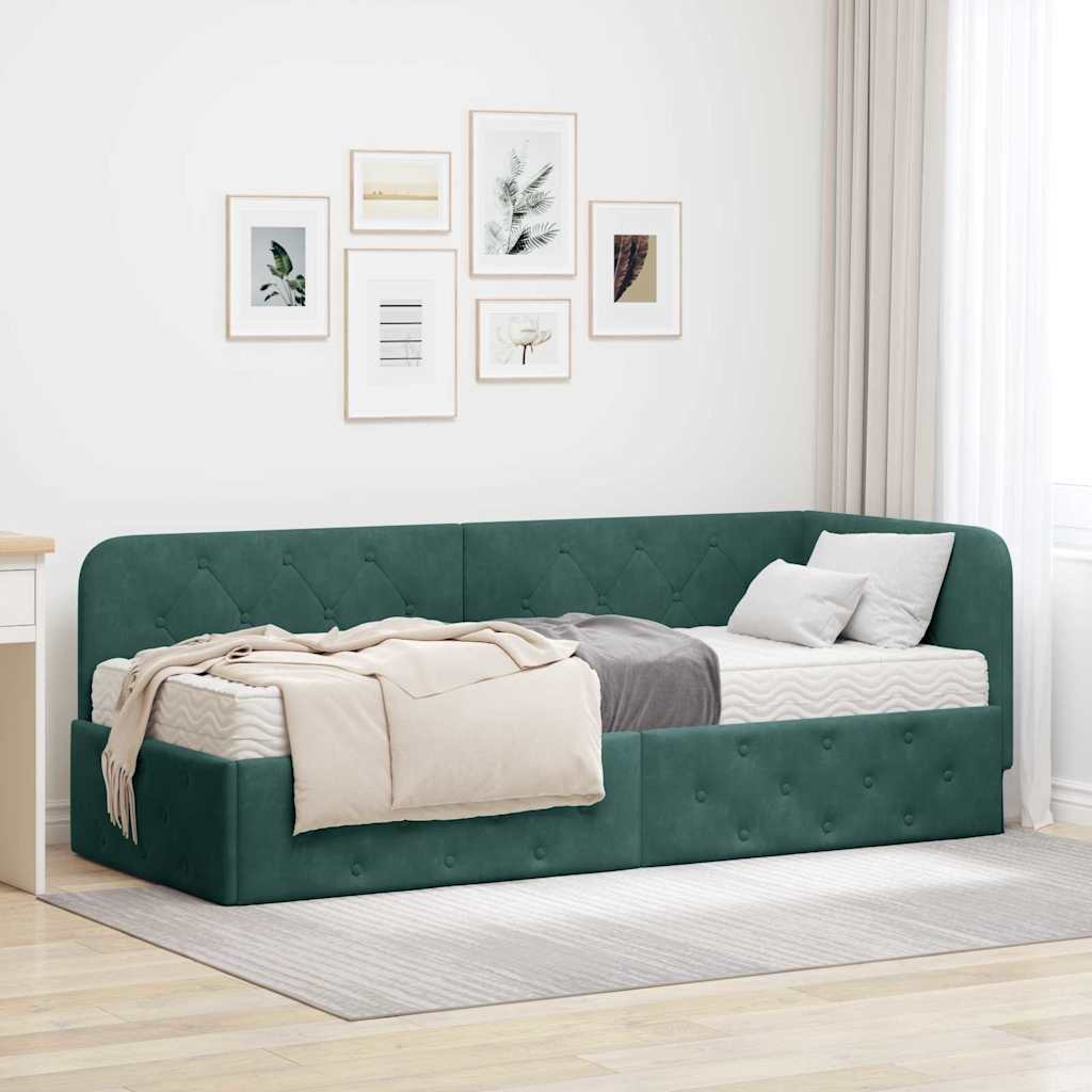 vidaXL Rama łóżka narożnego Ciemna zieleń 80 x 200 cm Aksamit