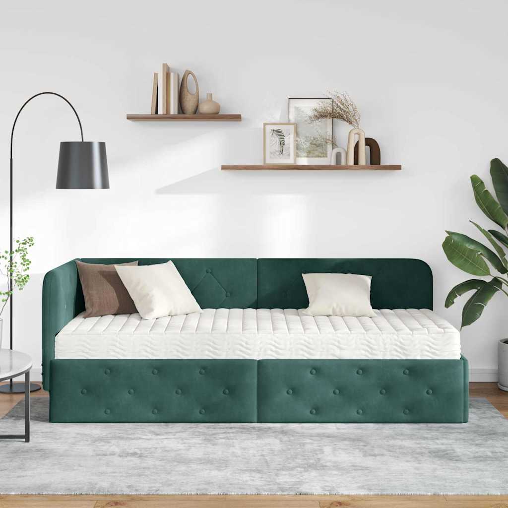 vidaXL Rama łóżka narożnego Ciemna zieleń 80 x 200 cm Aksamit