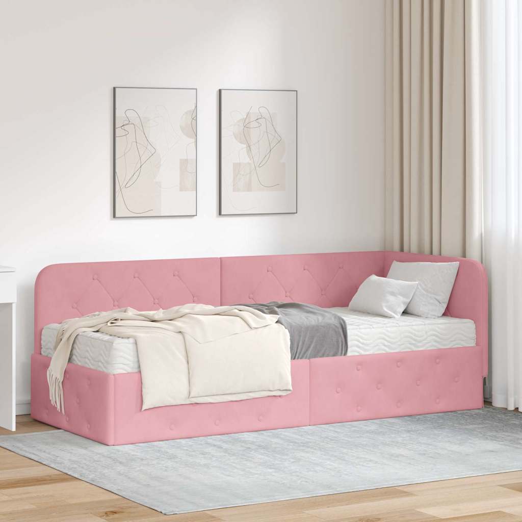 vidaXL Rama łóżka narożnego Różowy 80 x 200 cm Aksamit
