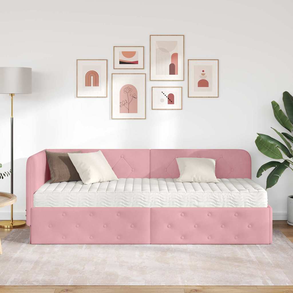 vidaXL Rama łóżka narożnego Różowy 80 x 200 cm Aksamit
