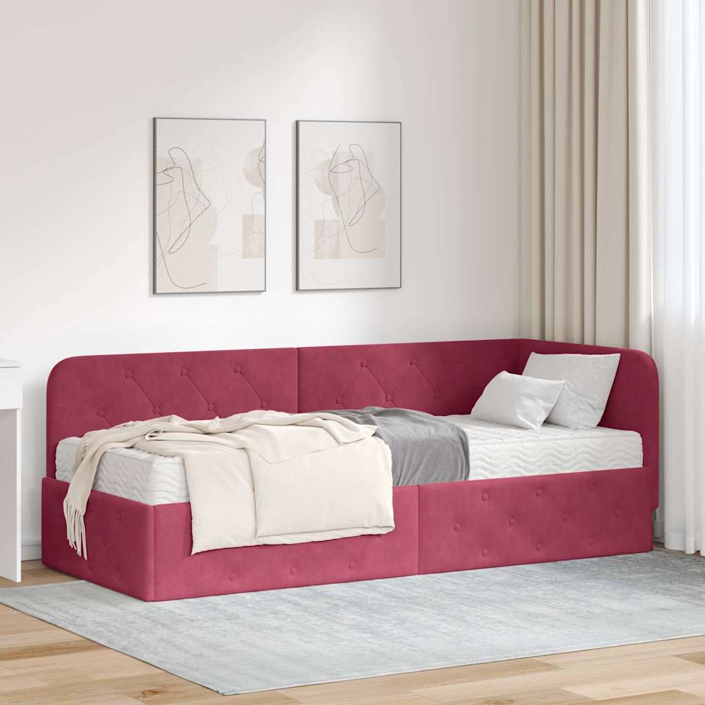 vidaXL Rama łóżka narożnego Czerwone wino 80 x 200 cm Aksamit