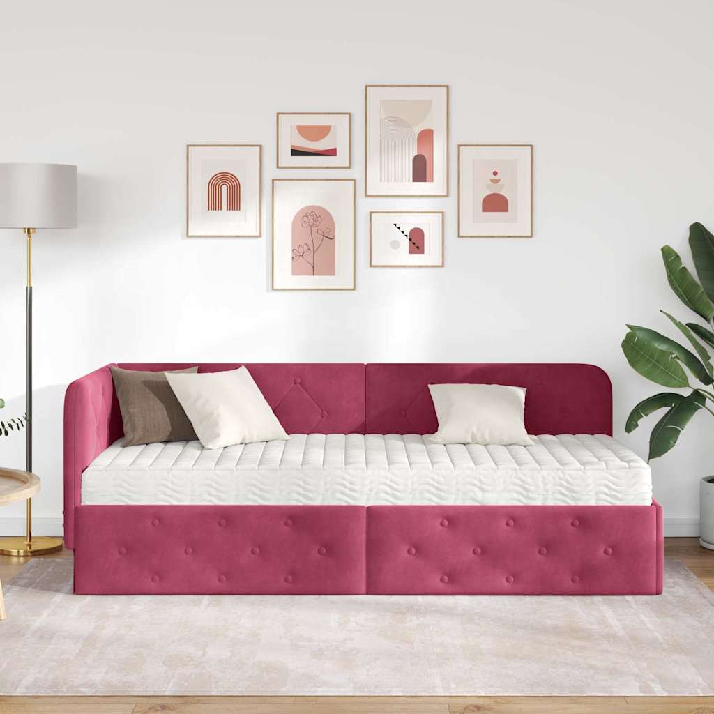 vidaXL Rama łóżka narożnego Czerwone wino 80 x 200 cm Aksamit