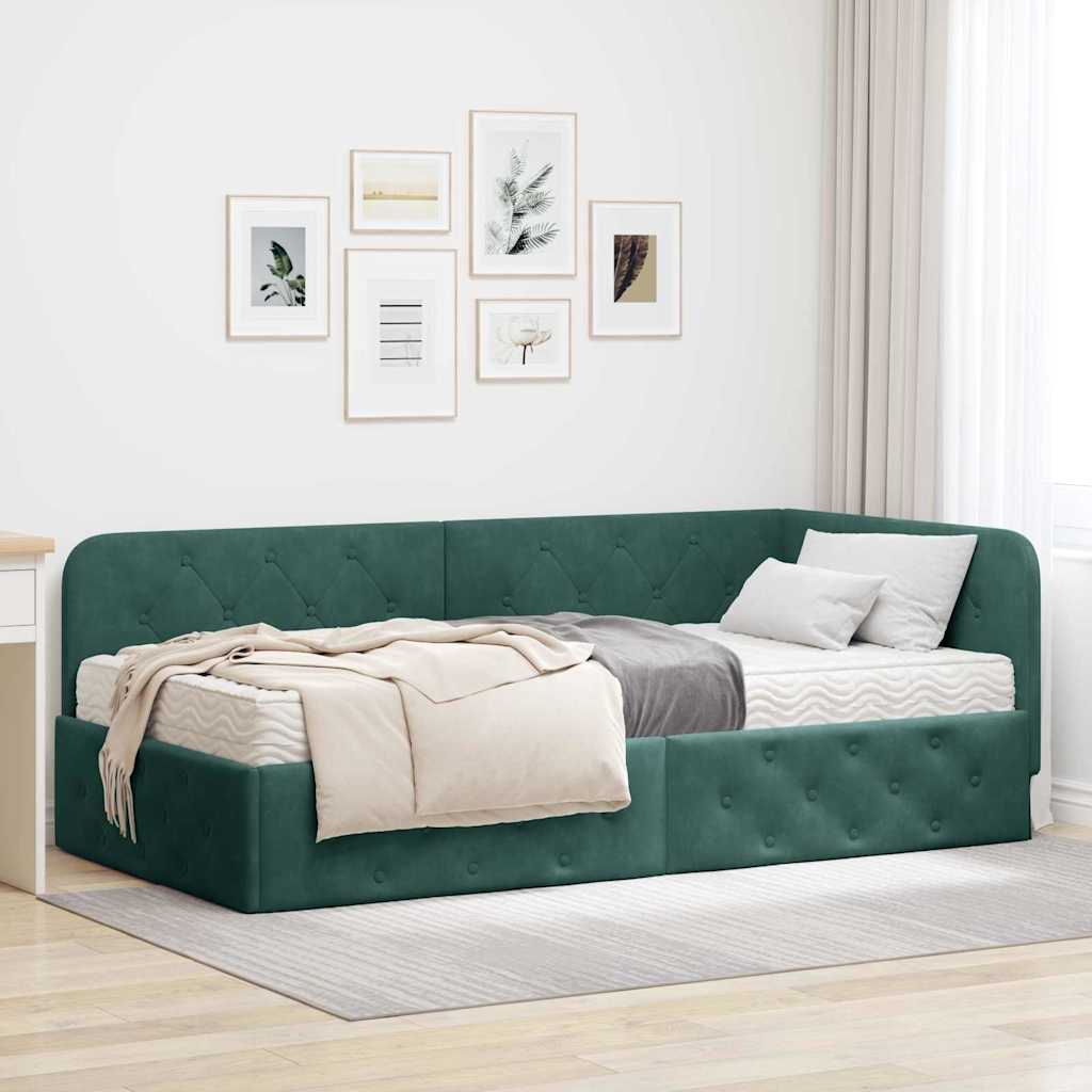 vidaXL Rama łóżka narożnego Ciemna zieleń 90 x 190 cm Aksamit