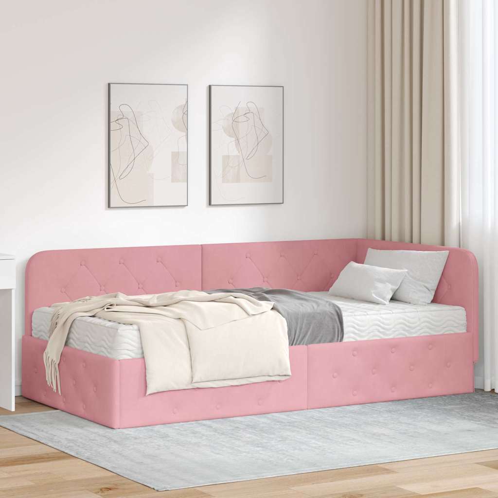 vidaXL Rama łóżka narożnego Różowy 90 x 190 cm Aksamit