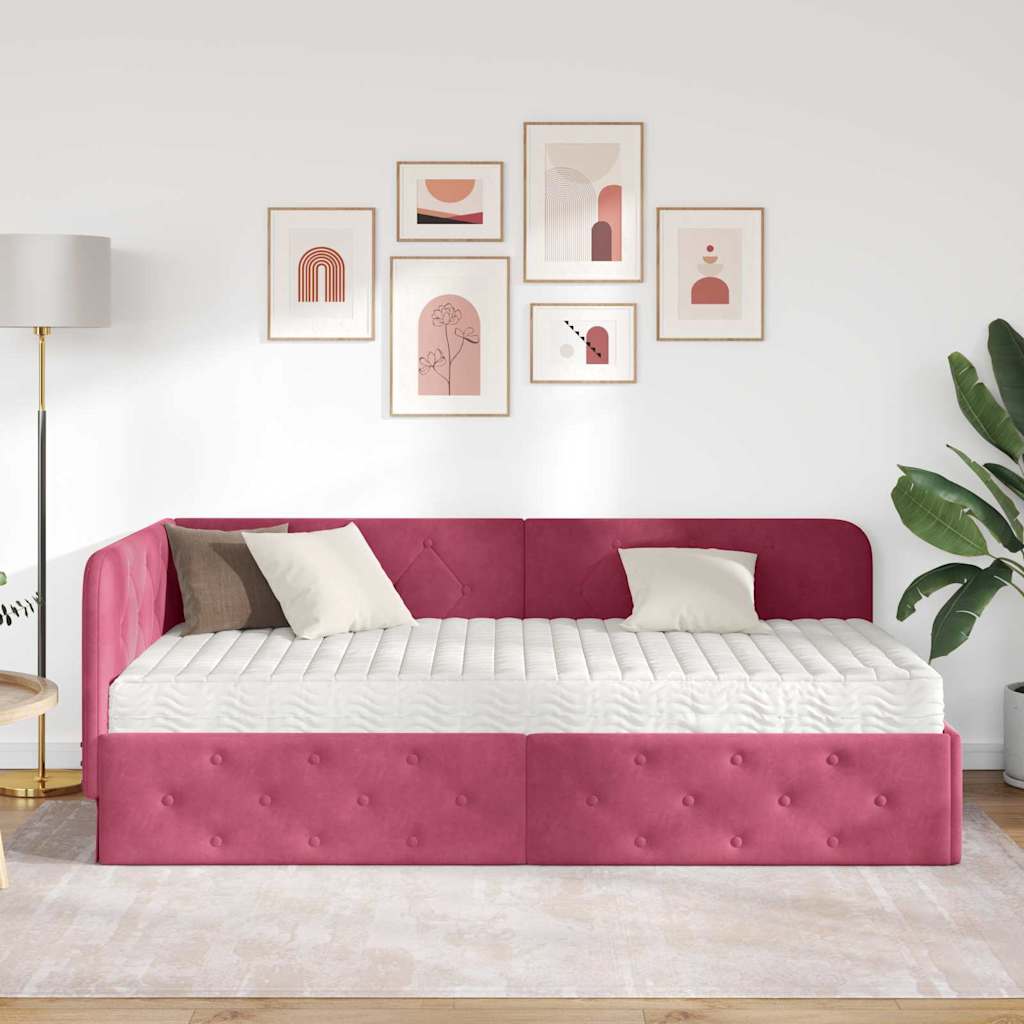 vidaXL Rama łóżka narożnego Czerwone wino 90 x 190 cm Aksamit