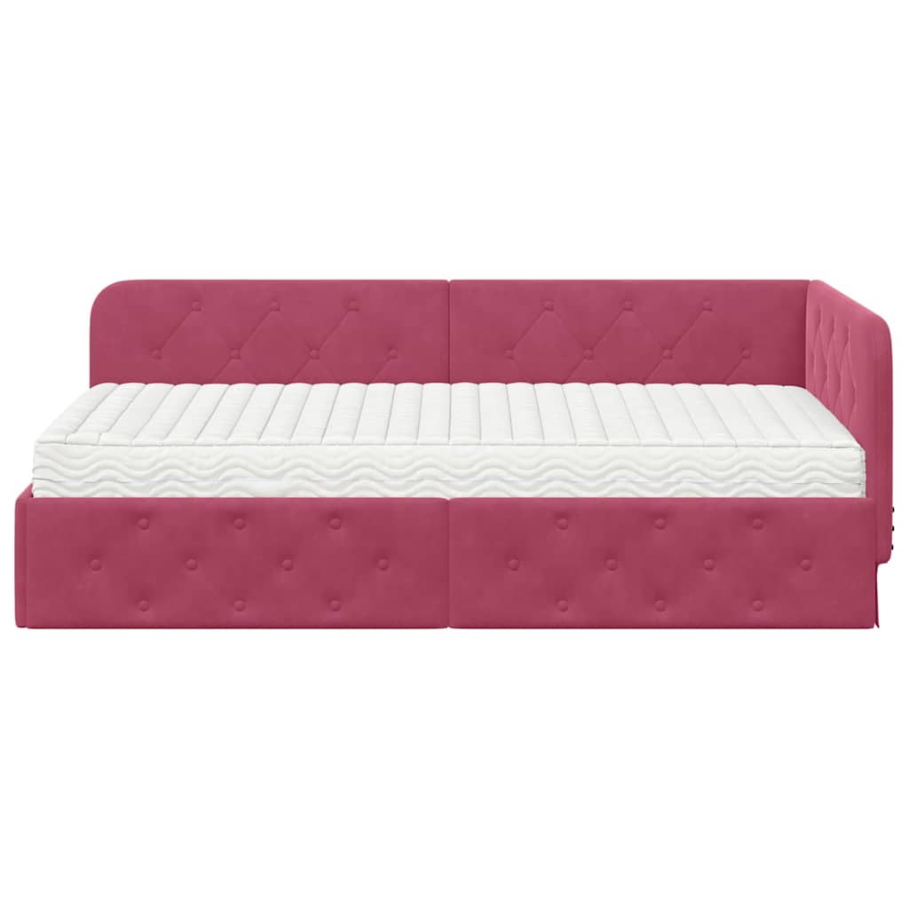 vidaXL Rama łóżka narożnego Czerwone wino 90 x 190 cm Aksamit