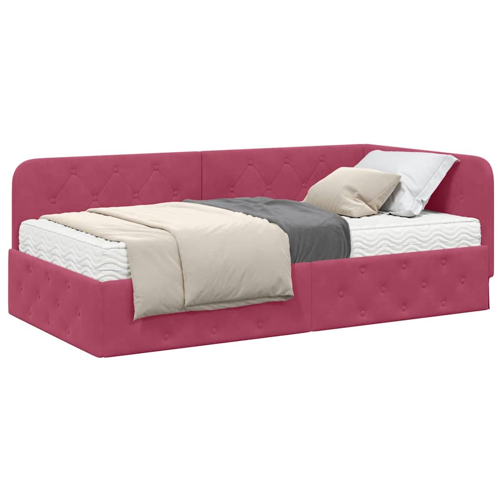 vidaXL Rama łóżka narożnego Czerwone wino 90 x 190 cm Aksamit