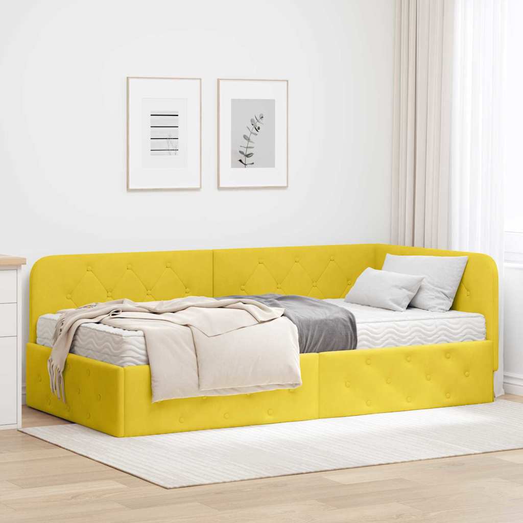 vidaXL Rama łóżka narożnego Żółty 90 x 190 cm Aksamit