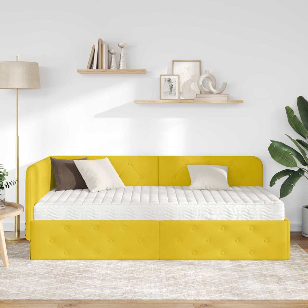 vidaXL Rama łóżka narożnego Żółty 90 x 190 cm Aksamit