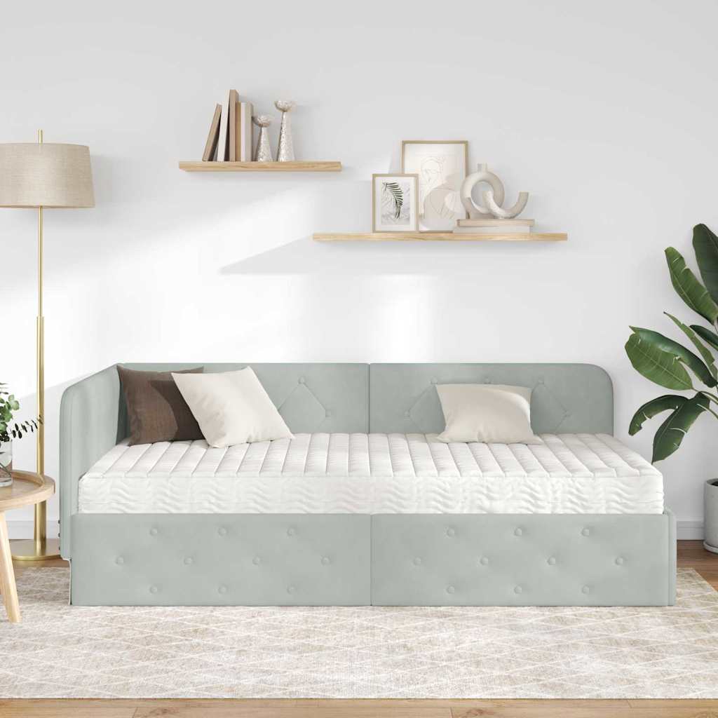 vidaXL Rama łóżka narożnego Jasnoszary 90 x 200 cm Aksamit