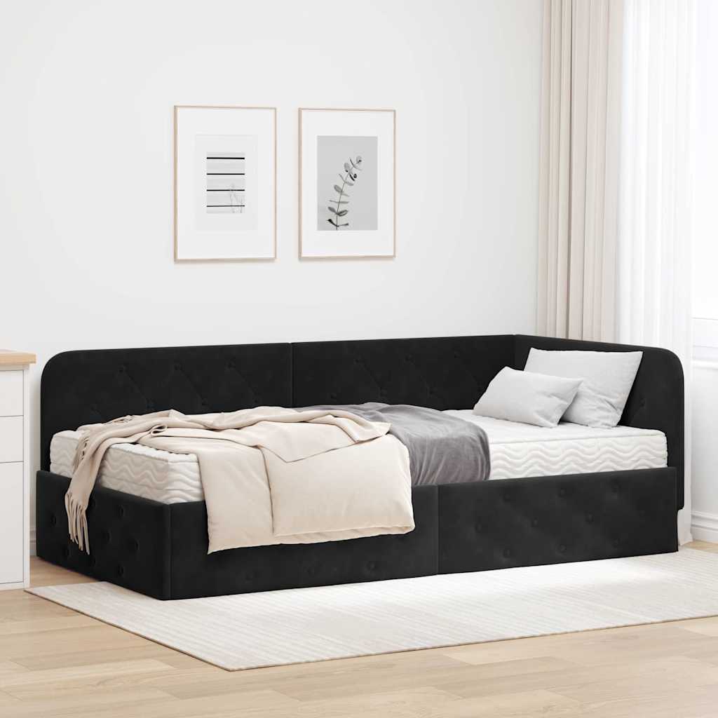 vidaXL Rama łóżka narożnego Czarny 90 x 200 cm Aksamit
