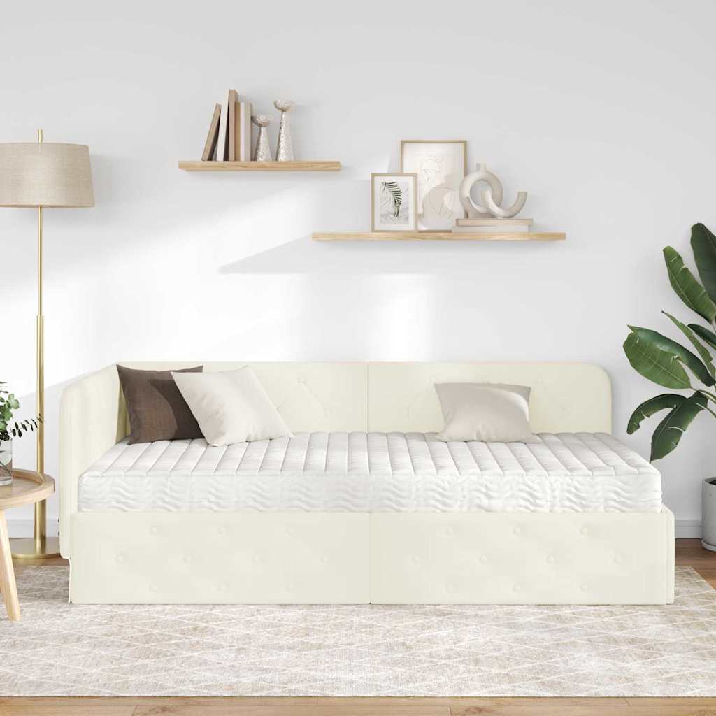 vidaXL Rama łóżka narożnego Kremowy 90 x 200 cm Aksamit