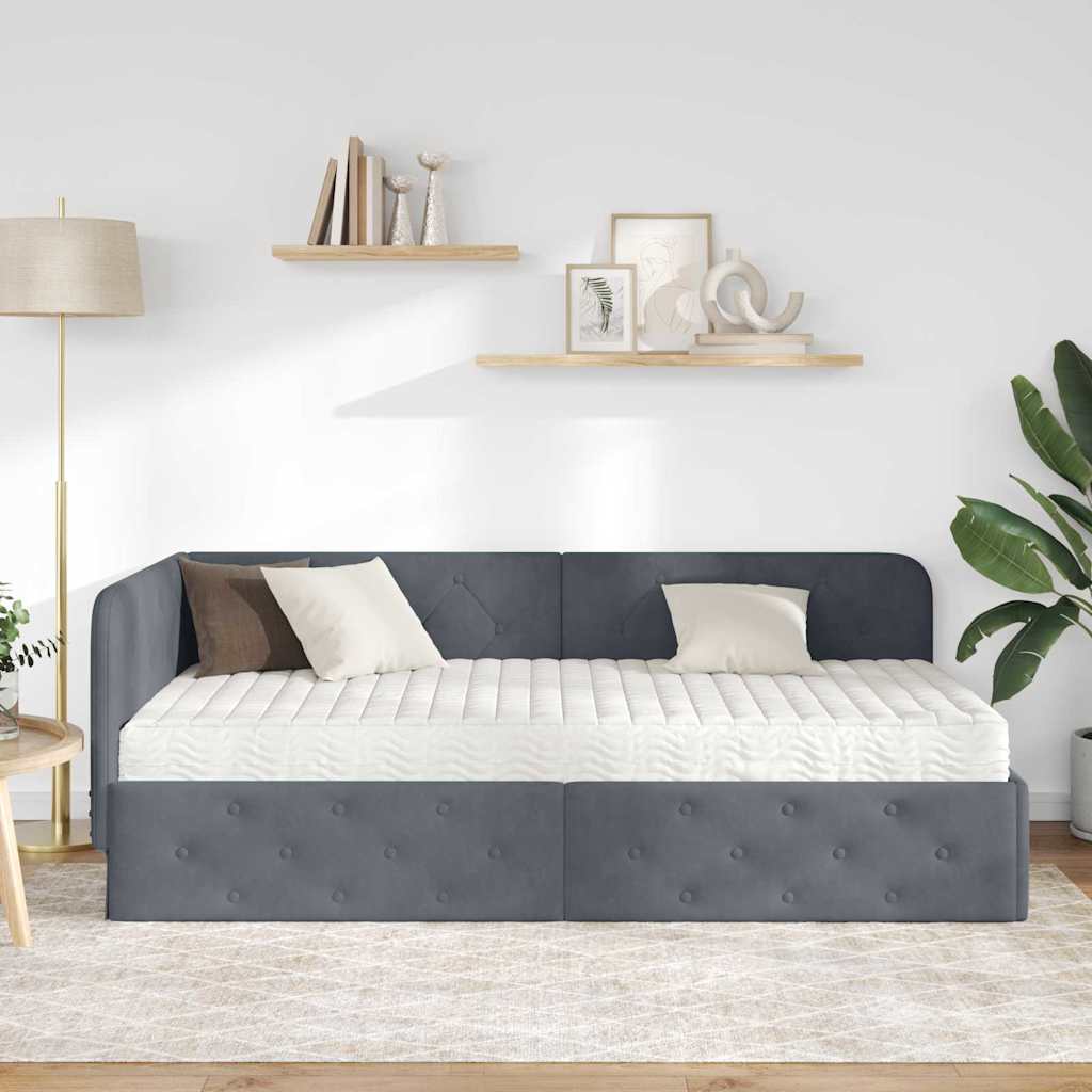 vidaXL Rama łóżka narożnego Ciemnoszary 100 x 200 cm Aksamit