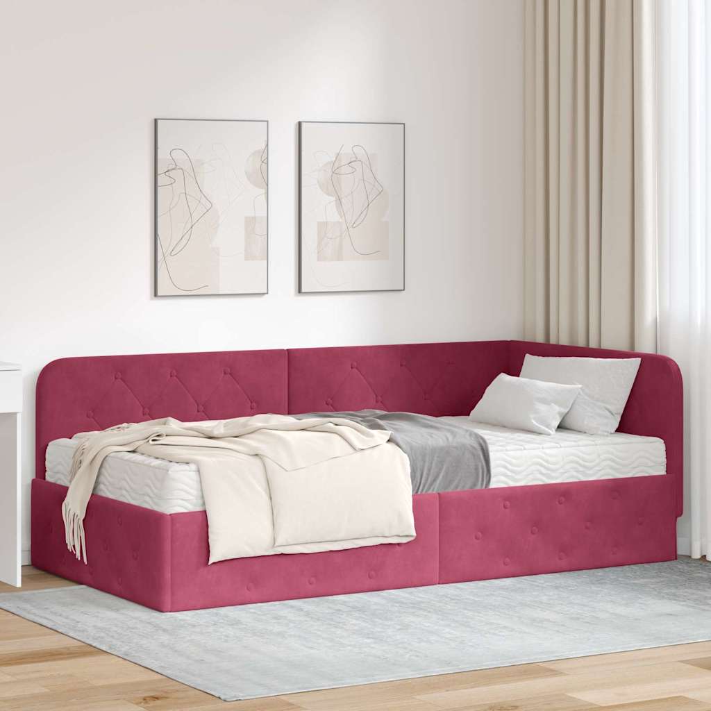 vidaXL Rama łóżka narożnego Czerwone wino 100 x 200 cm Aksamit