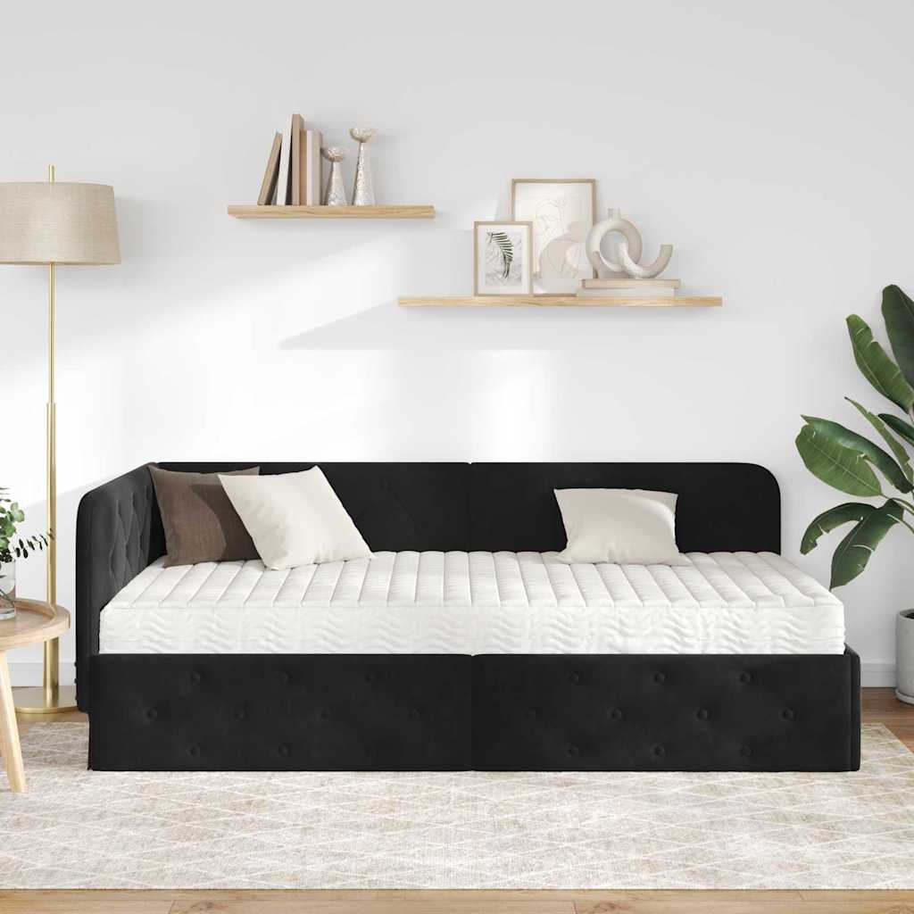 vidaXL Rama łóżka narożnego Czarny 100 x 200 cm Aksamit