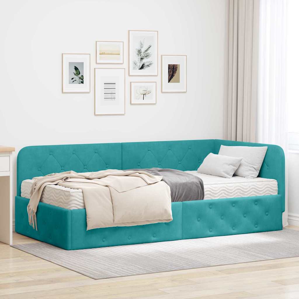 vidaXL Rama łóżka narożnego Turkusowy 100 x 200 cm Aksamit