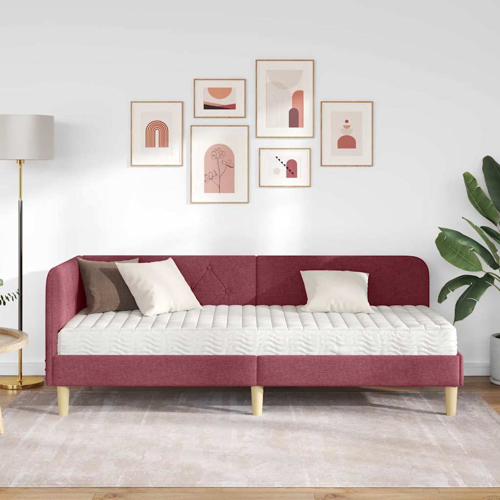 vidaXL Rama łóżka narożnego Czerwone wino 80 x 200 cm tkanina
