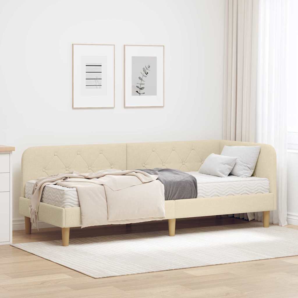 vidaXL Rama łóżka narożnego Kremowy 80 x 200 cm tkanina