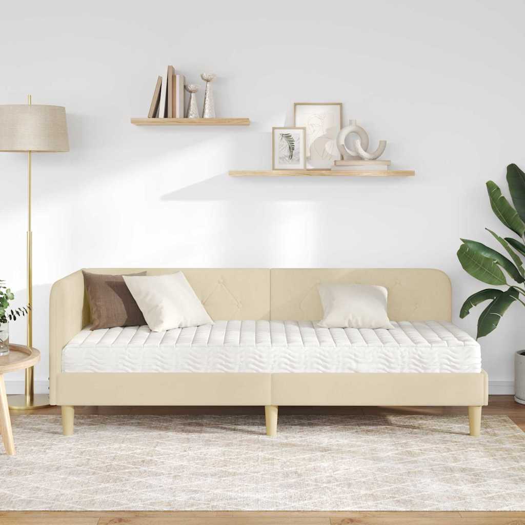 vidaXL Rama łóżka narożnego Kremowy 80 x 200 cm tkanina