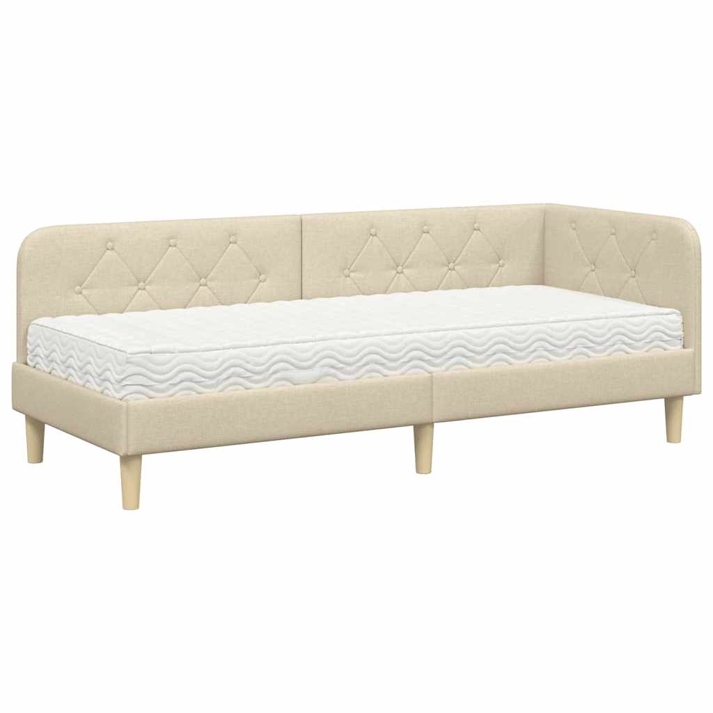 vidaXL Rama łóżka narożnego Kremowy 80 x 200 cm tkanina