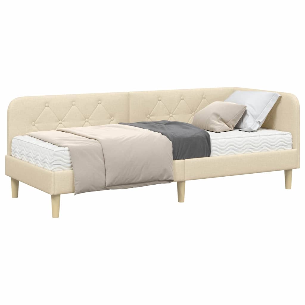 vidaXL Rama łóżka narożnego Kremowy 80 x 200 cm tkanina