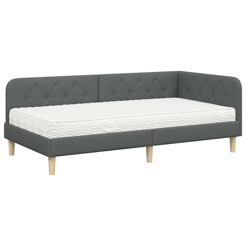 vidaXL Rama łóżka narożnego Ciemnoszary 90 x 190 cm tkanina