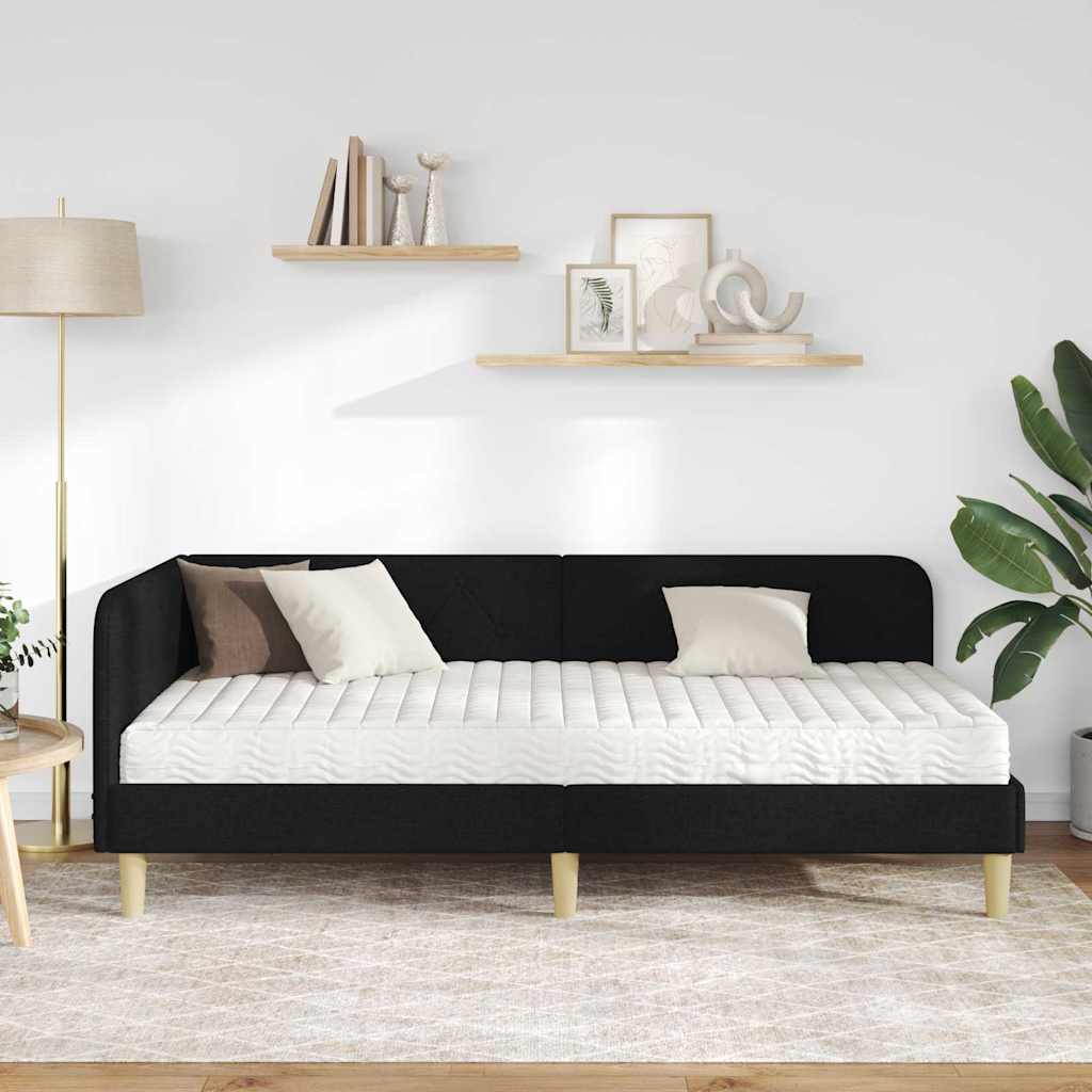 vidaXL Rama łóżka narożnego Czarny 90 x 190 cm tkanina