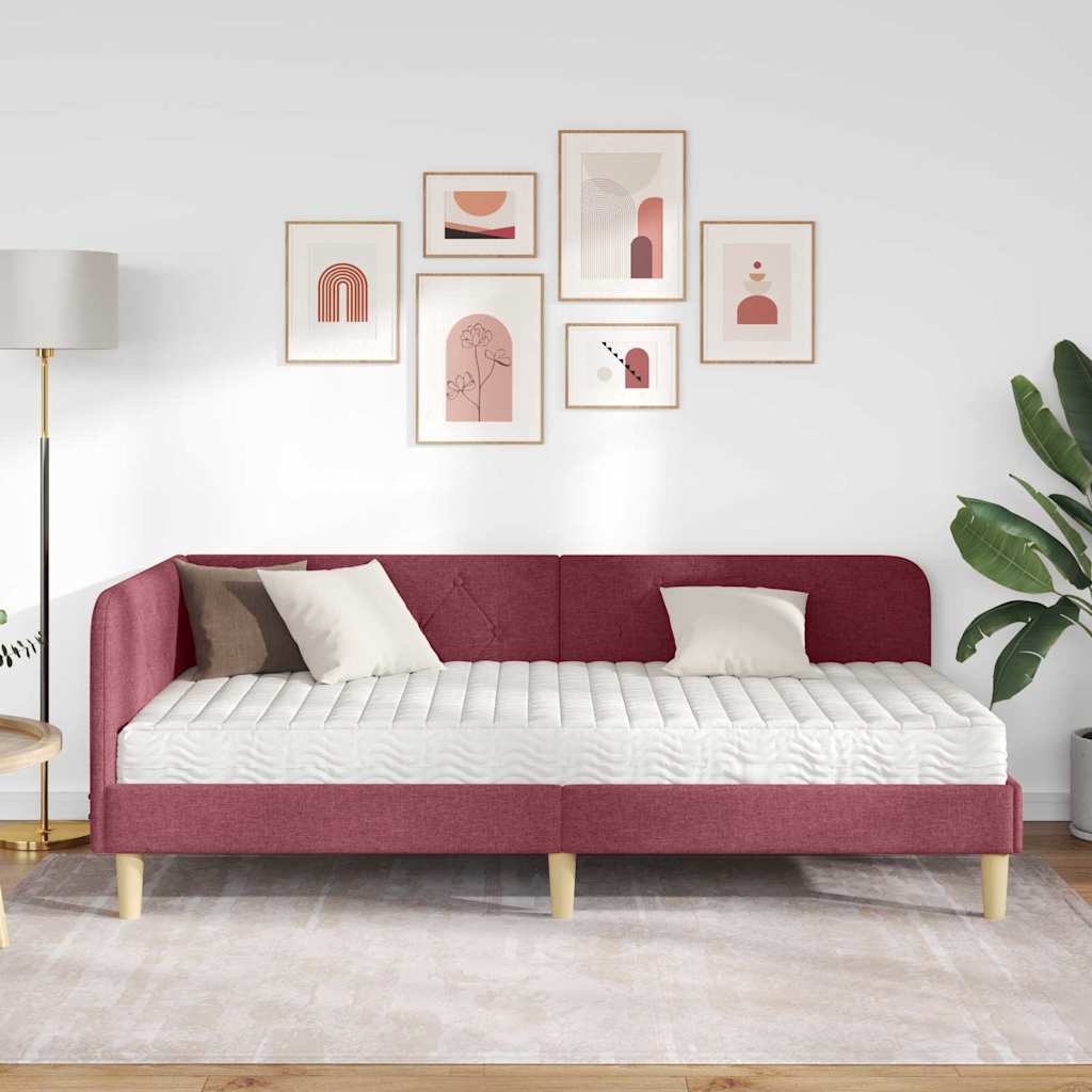 vidaXL Rama łóżka narożnego Czerwone wino 90 x 190 cm tkanina