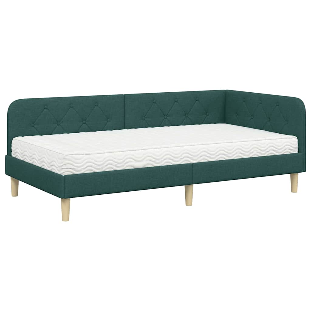 vidaXL Rama łóżka narożnego Ciemna zieleń 90 x 190 cm tkanina