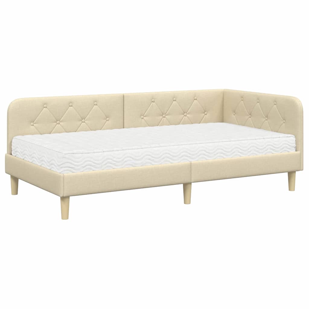 vidaXL Rama łóżka narożnego Kremowy 90 x 190 cm tkanina
