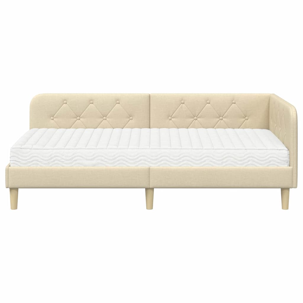 vidaXL Rama łóżka narożnego Kremowy 90 x 190 cm tkanina