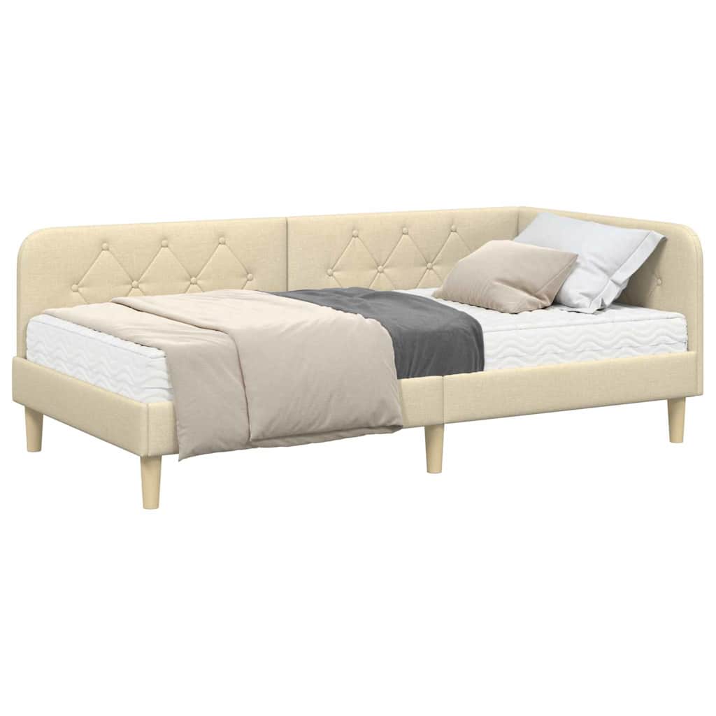 vidaXL Rama łóżka narożnego Kremowy 90 x 190 cm tkanina