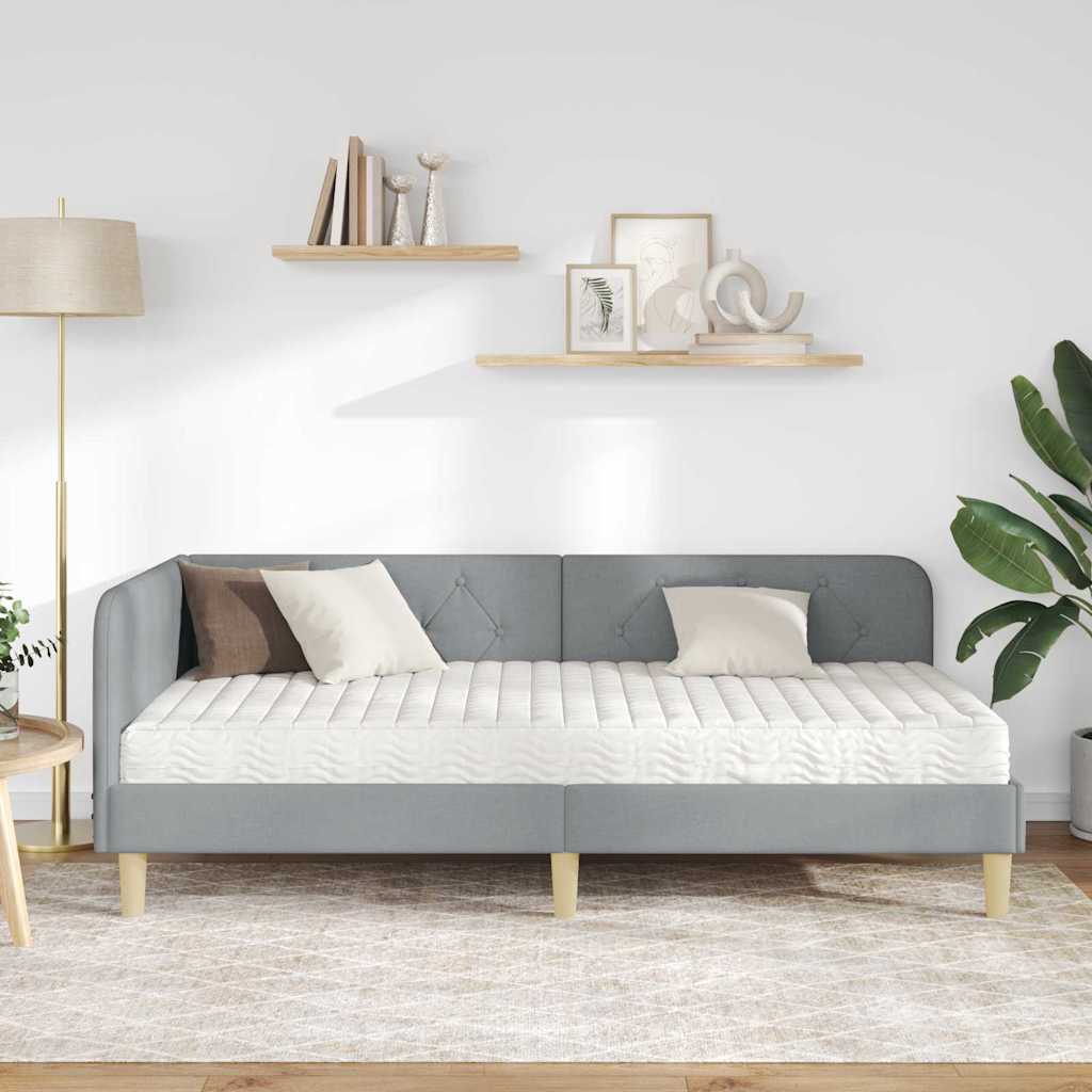 vidaXL Rama łóżka narożnego Jasnoszary 90 x 200 cm tkanina