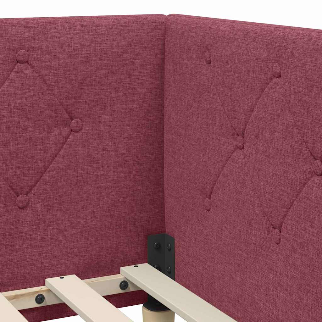 vidaXL Rama łóżka narożnego Czerwone wino 90 x 200 cm tkanina
