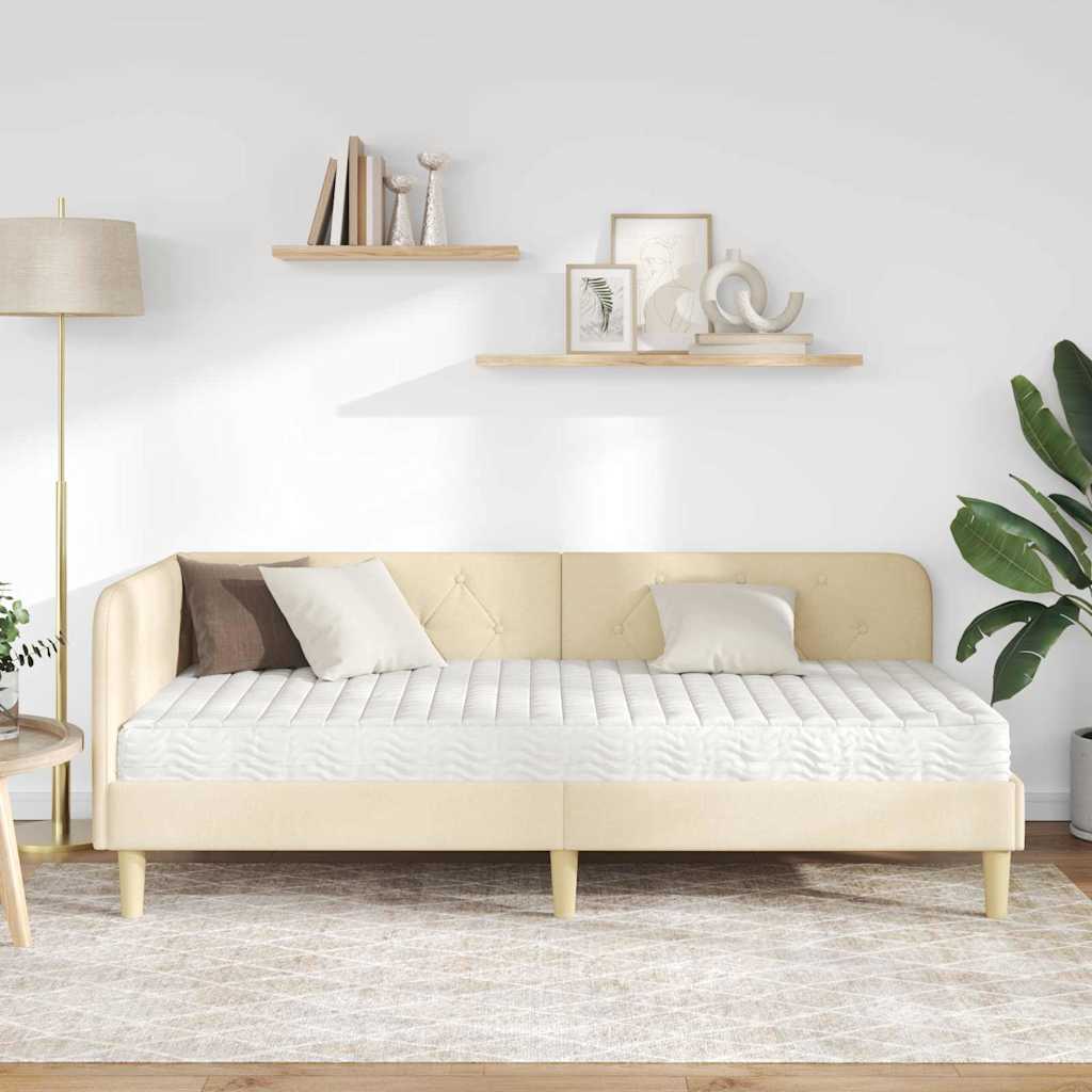 vidaXL Rama łóżka narożnego Kremowy 90 x 200 cm tkanina