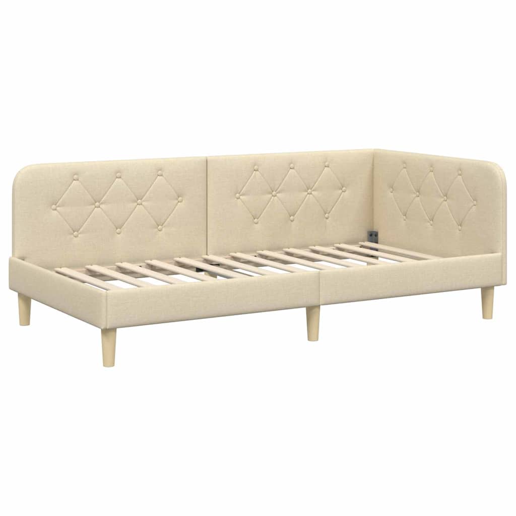 vidaXL Rama łóżka narożnego Kremowy 90 x 200 cm tkanina