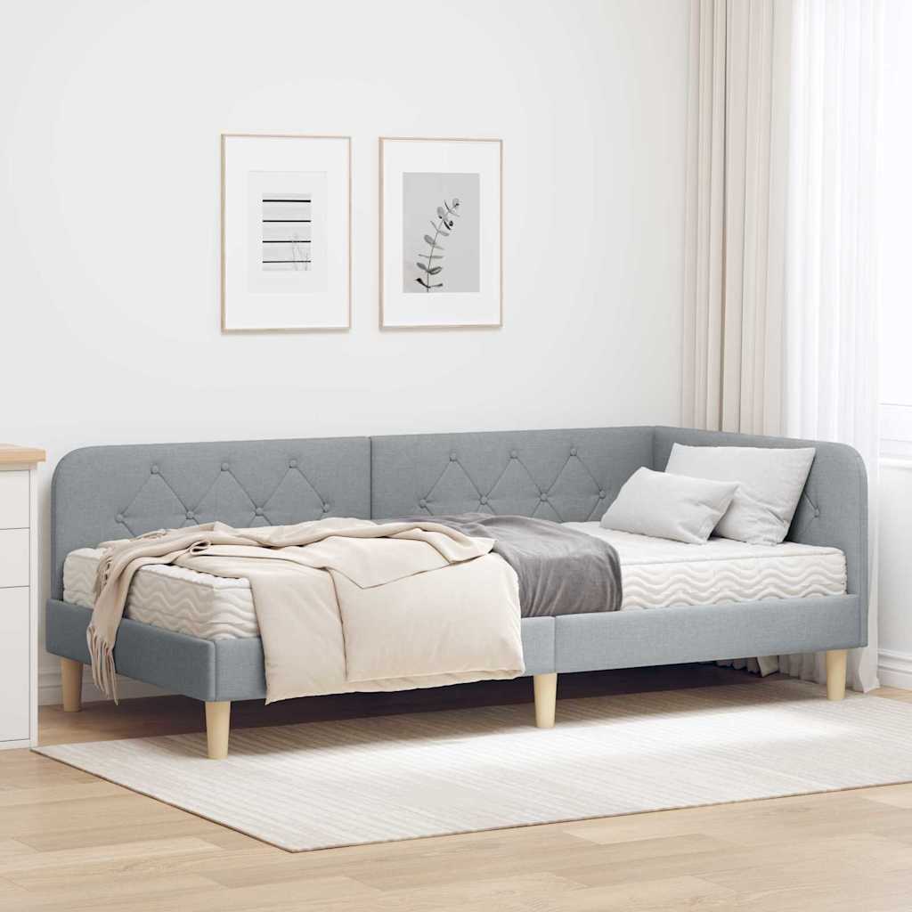 vidaXL Rama łóżka narożnego Jasnoszary 100 x 200 cm tkanina