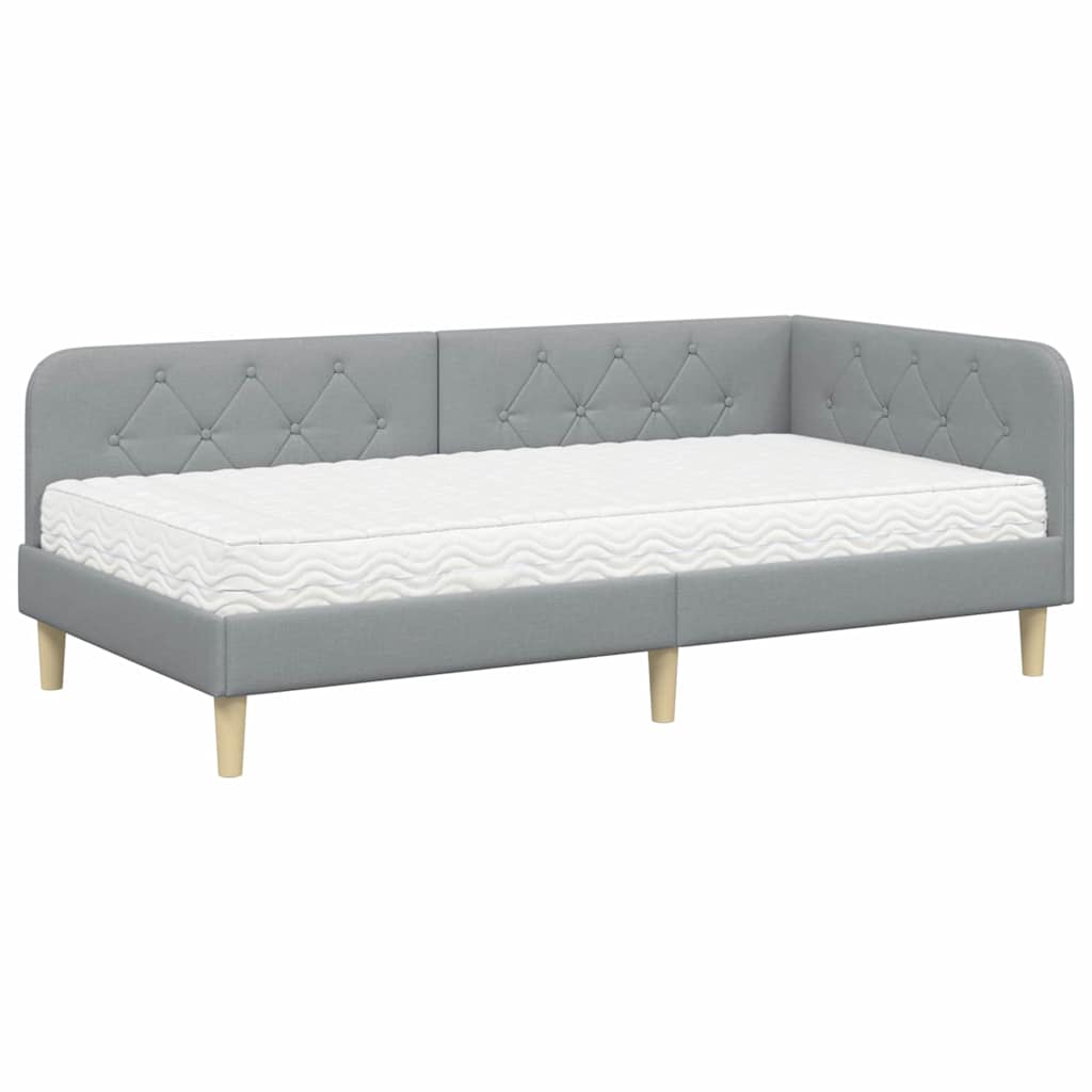 vidaXL Rama łóżka narożnego Jasnoszary 100 x 200 cm tkanina