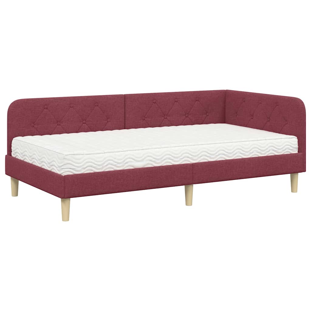 vidaXL Rama łóżka narożnego Czerwone wino 100 x 200 cm tkanina