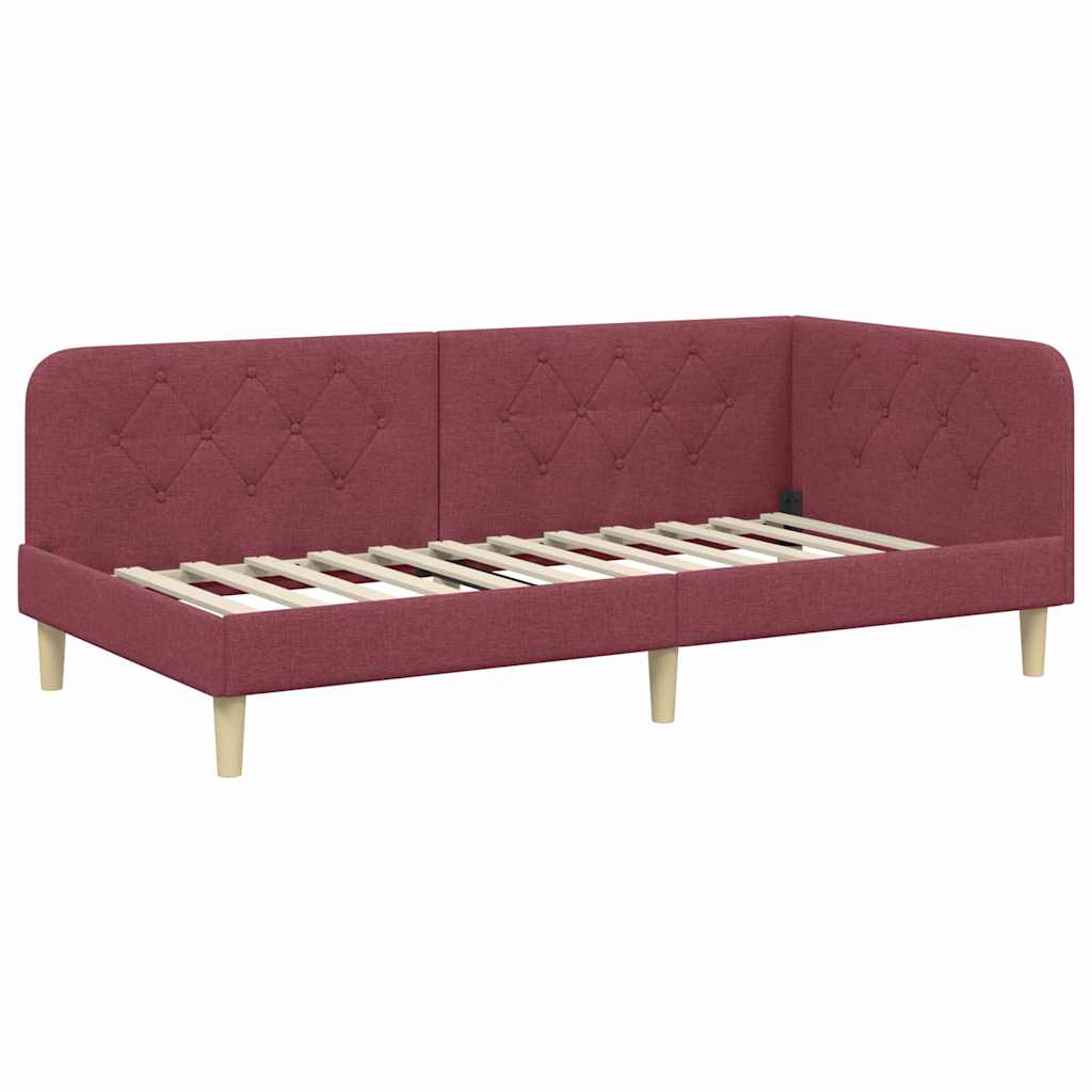 vidaXL Rama łóżka narożnego Czerwone wino 100 x 200 cm tkanina