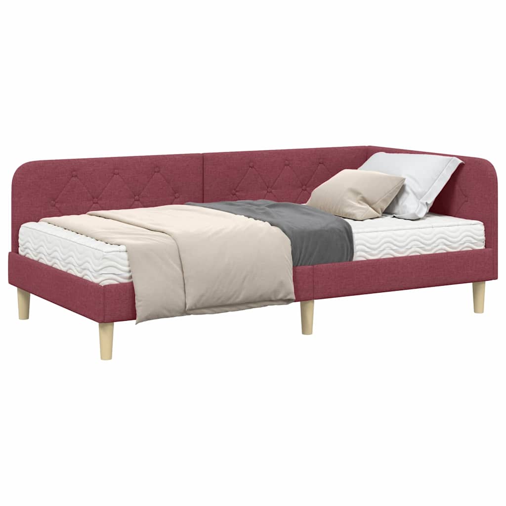 vidaXL Rama łóżka narożnego Czerwone wino 100 x 200 cm tkanina