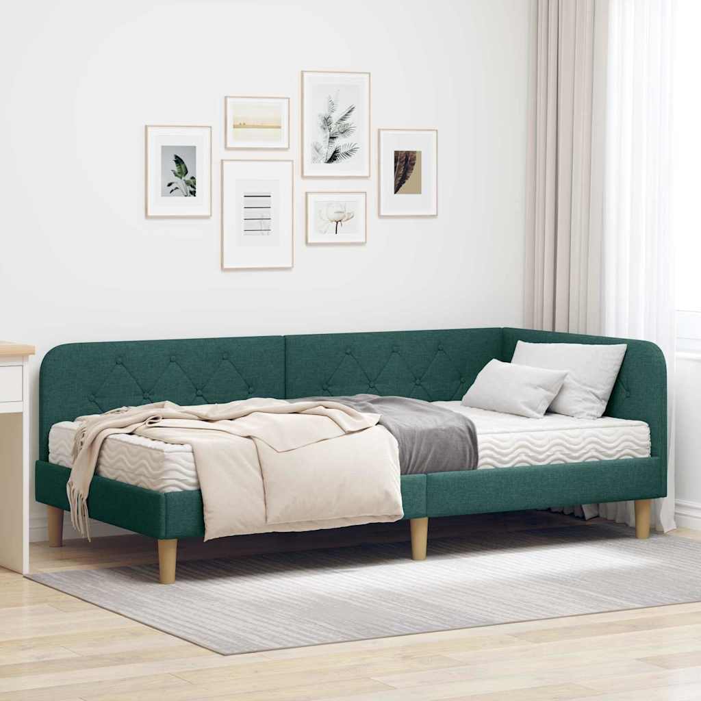 vidaXL Rama łóżka narożnego Ciemna zieleń 100 x 200 cm tkanina