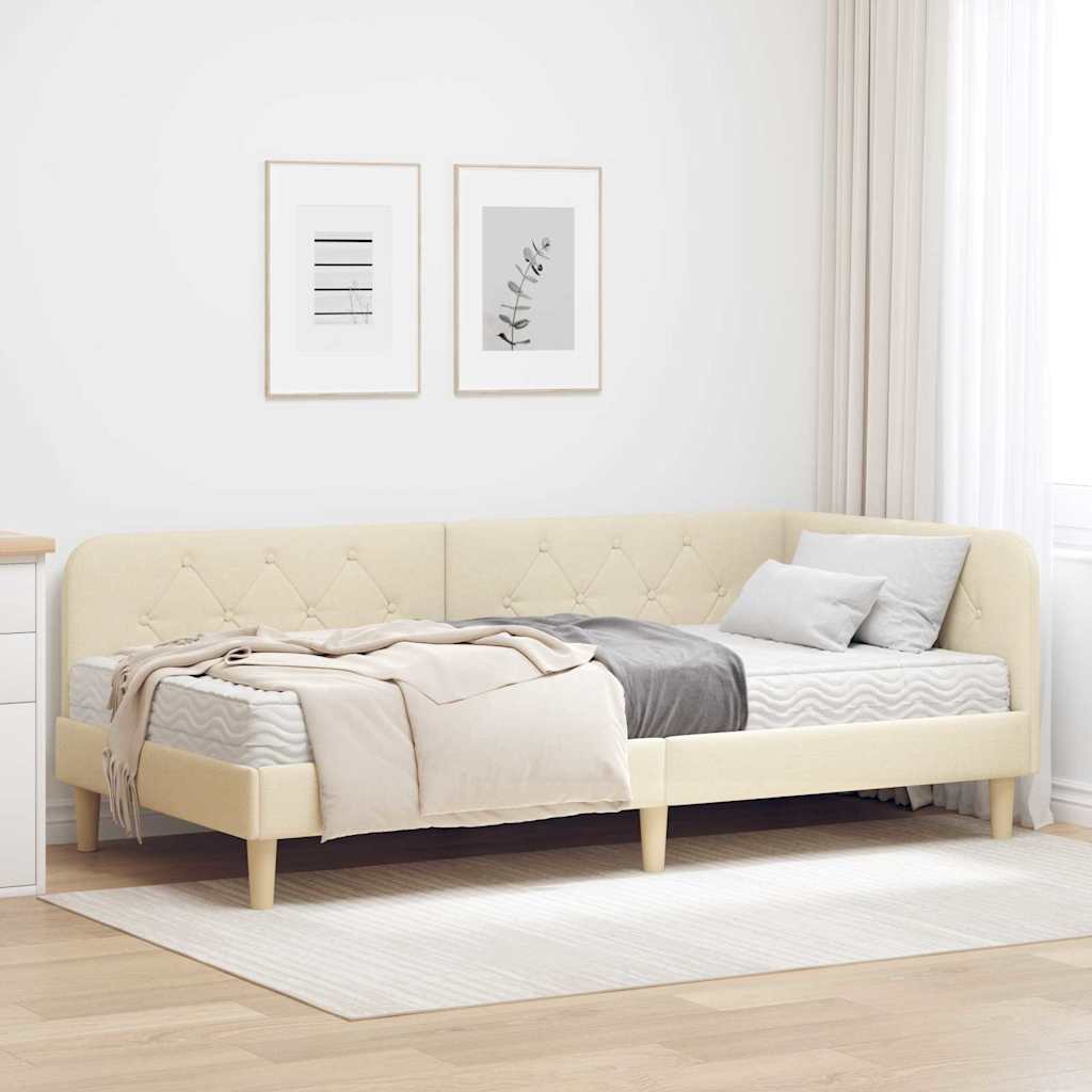 vidaXL Rama łóżka narożnego Kremowy 100 x 200 cm tkanina
