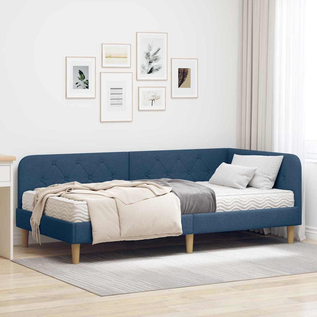 vidaXL Rama łóżka narożnego Niebieski 100 x 200 cm tkanina