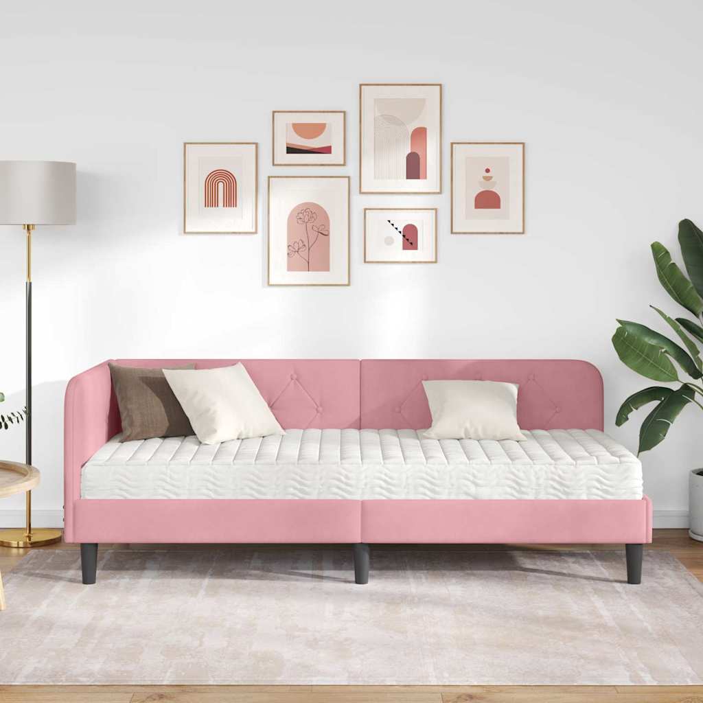 vidaXL Rama łóżka narożnego Różowy 80 x 200 cm Aksamit