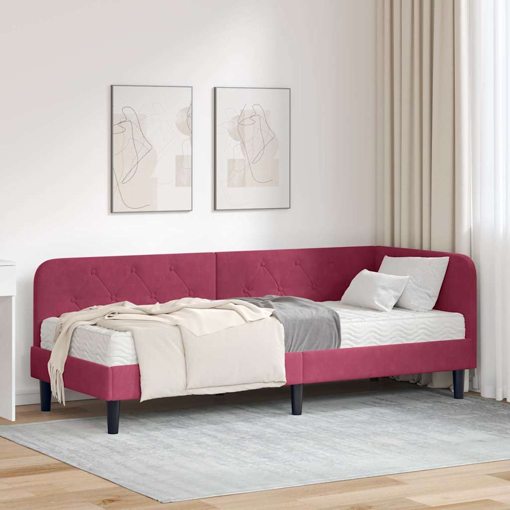 vidaXL Rama łóżka narożnego Czerwone wino 80 x 200 cm Aksamit