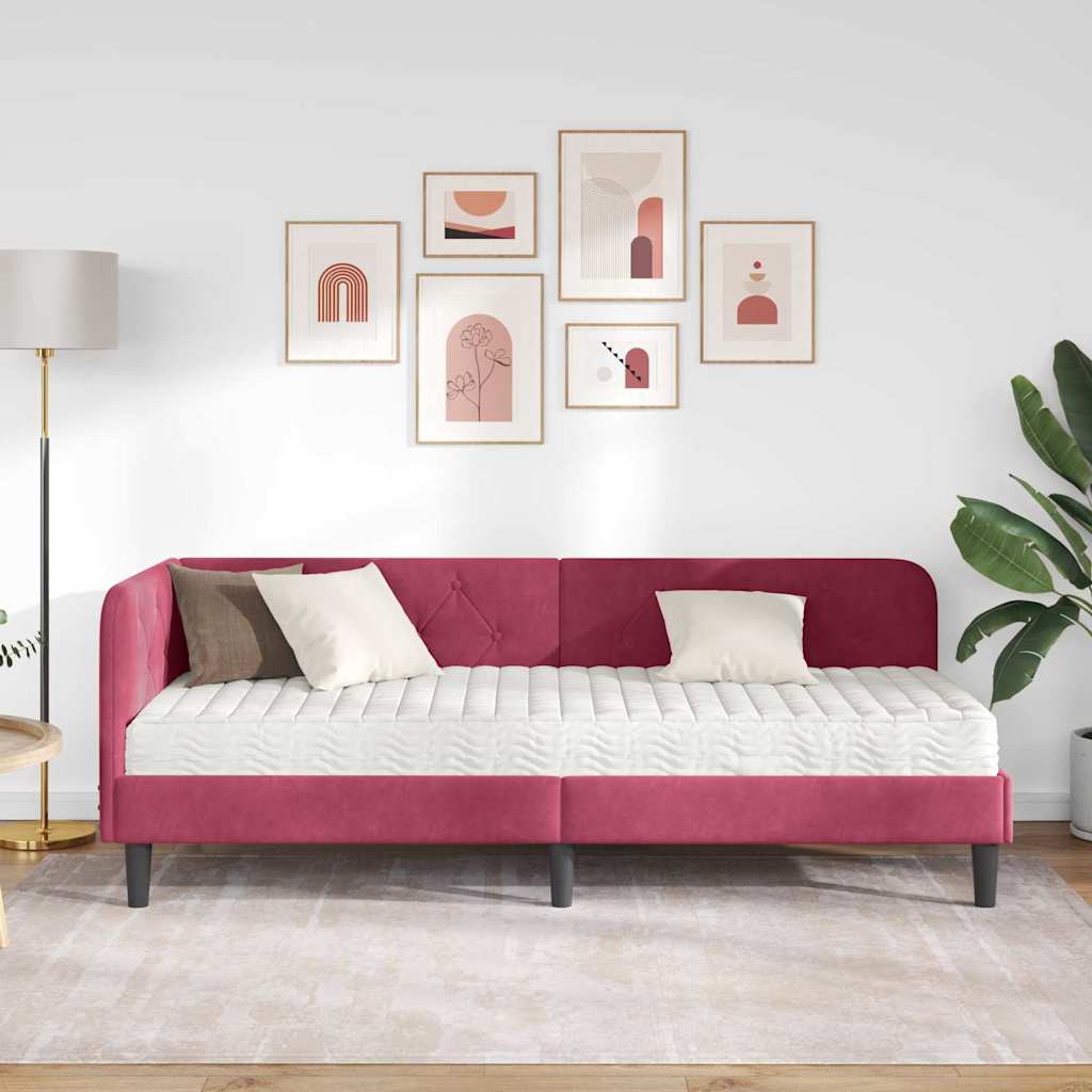 vidaXL Rama łóżka narożnego Czerwone wino 80 x 200 cm Aksamit